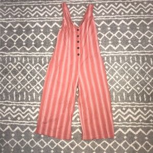 Striped Coral Jumpsuit with Button Detail